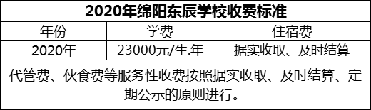 2024年綿陽市綿陽東辰學校學費多少錢？