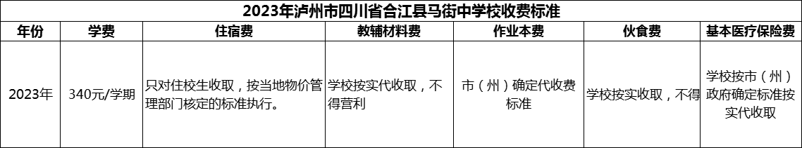 2024年瀘州市四川省合江縣馬街中學(xué)校學(xué)費(fèi)多少錢？