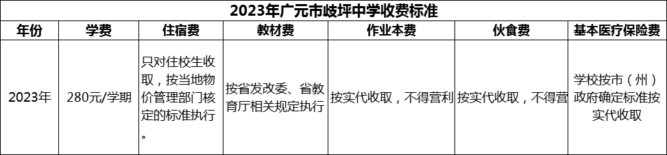 2024年廣元市歧坪中學(xué)學(xué)費(fèi)多少錢？