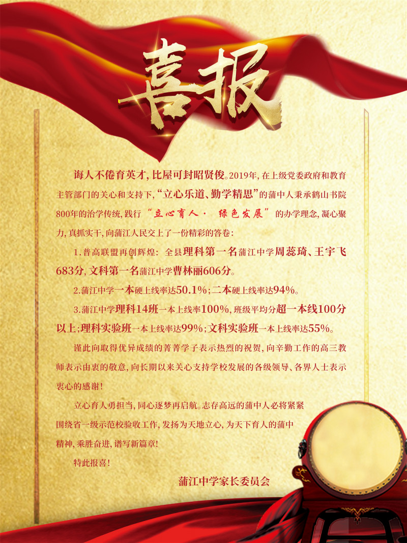 蒲江中學(xué)2019年喜報(bào)