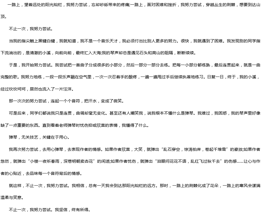 2019中考滿分作文：不止一次，我努力嘗試過