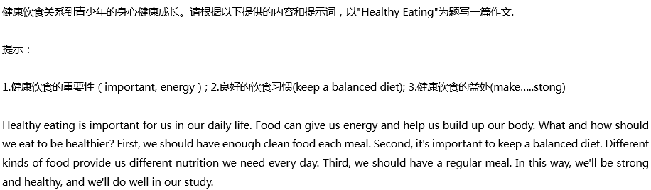 2020年中考英語滿分作文預(yù)測范文：Healthy Eating